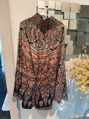 Cienna Designs Wide Leg Pants  with Rust, Teal & Black Paisley M